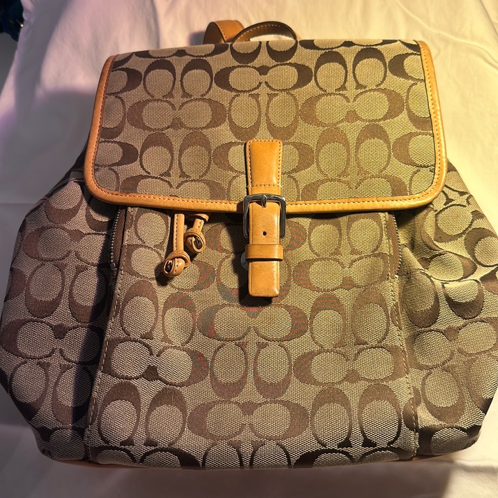 Coach Vintage Khaki Monogram logo & leather backpack
